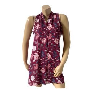 Violet + Claire Floral Tunic Blouse Womens M Burgundy Sleeveless V Neck Top
